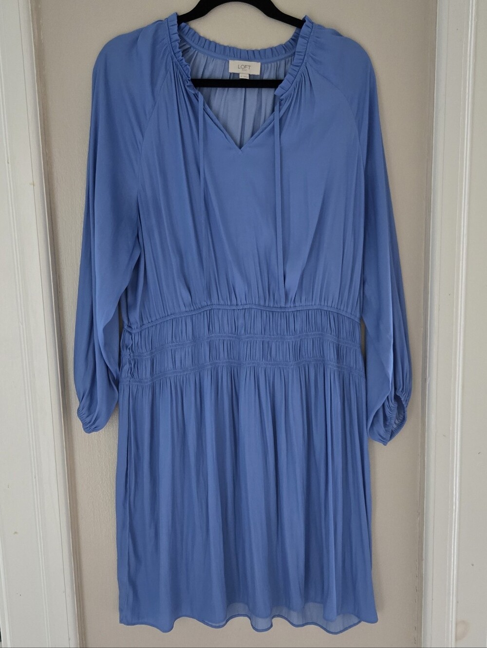 LOFT Periwinkle Blue Long Sleeve Smocked Waist Dress